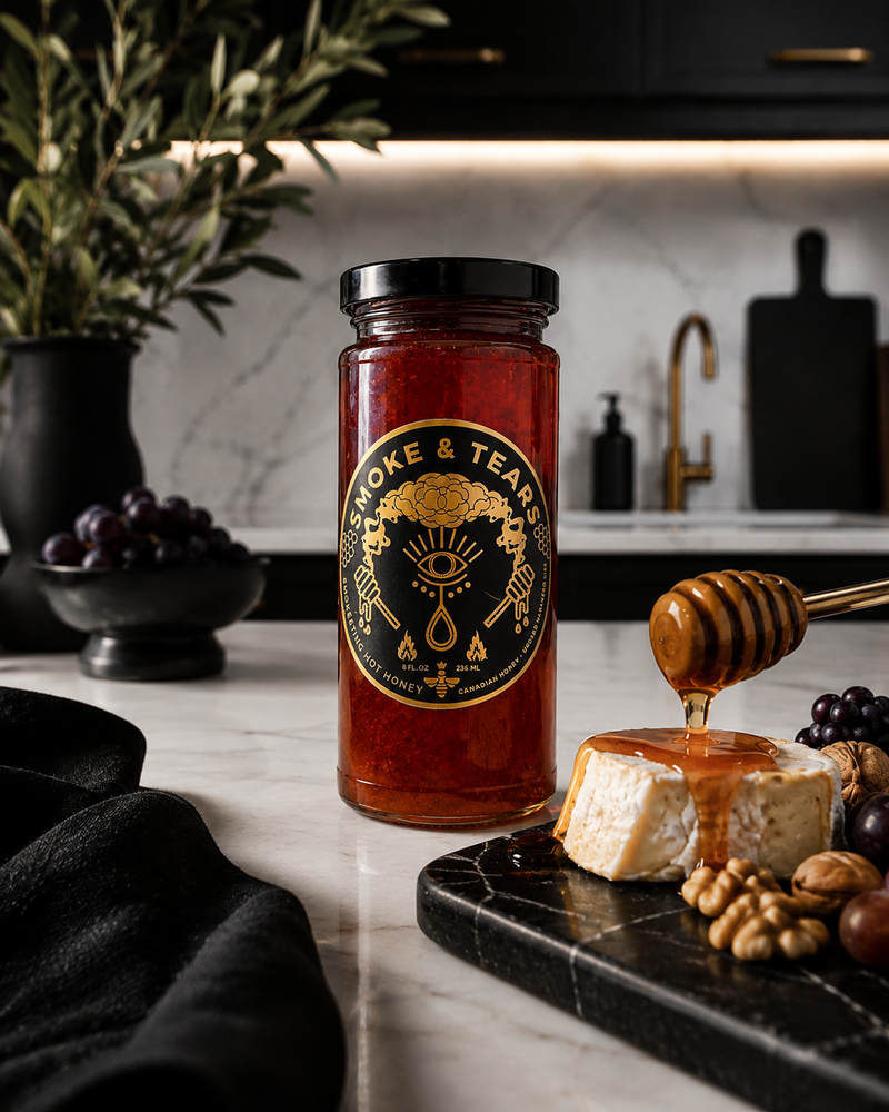 SMOKESTING HOT HONEY β’ SMOKED HABANERO CANADIAN HONEY β’ 8 fl oz β’ 236 ml