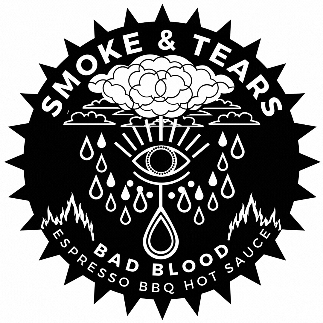 Bottle of Smoke & Tears Bad Blood BBQ Gourmet Artisan Hot Sauce Chef-crafted and created in Toronto with love